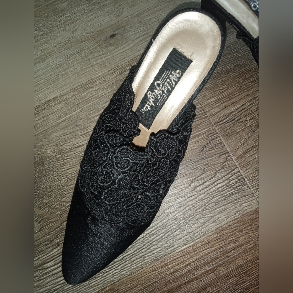 Chic Black Embroidered Mules Vintage - Picture 2 of 6
